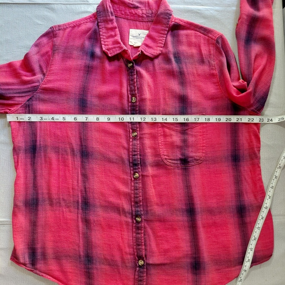 American Eagle Boyfriend Fit Button Up Plaid Shirt Women's XL Red - Picture 9 of 11